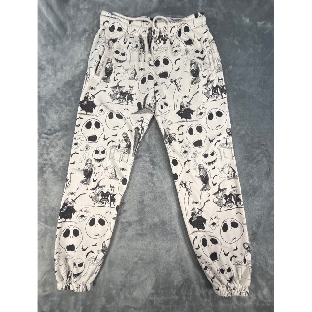 Disney Nightmare Before Christmas Joggers Sweatpants White Elastic Waist Cuffs M